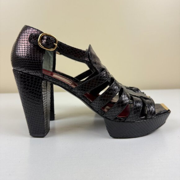 Robert Clergerie Gladiator Platform Heel Sandals In Black Snake Leather - Picture 3 of 12